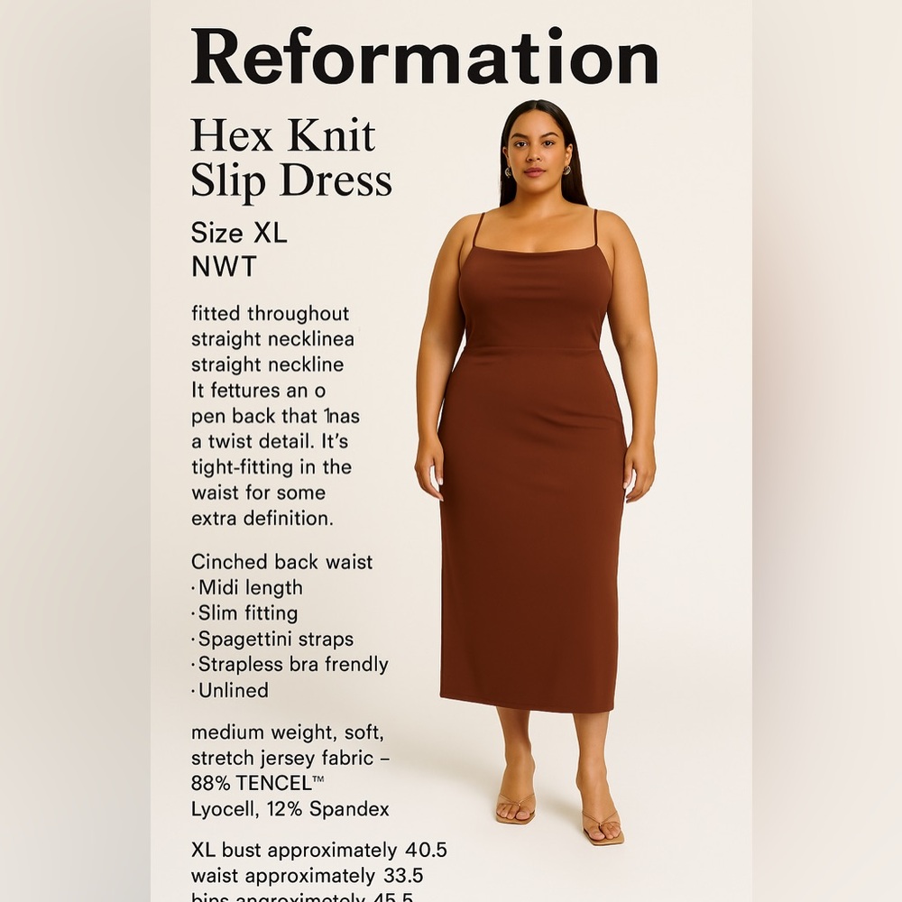 Reformation ‘Hex’ Knit Midi Slip Dress Chestnut Brown size XL - Picture 1 of 5